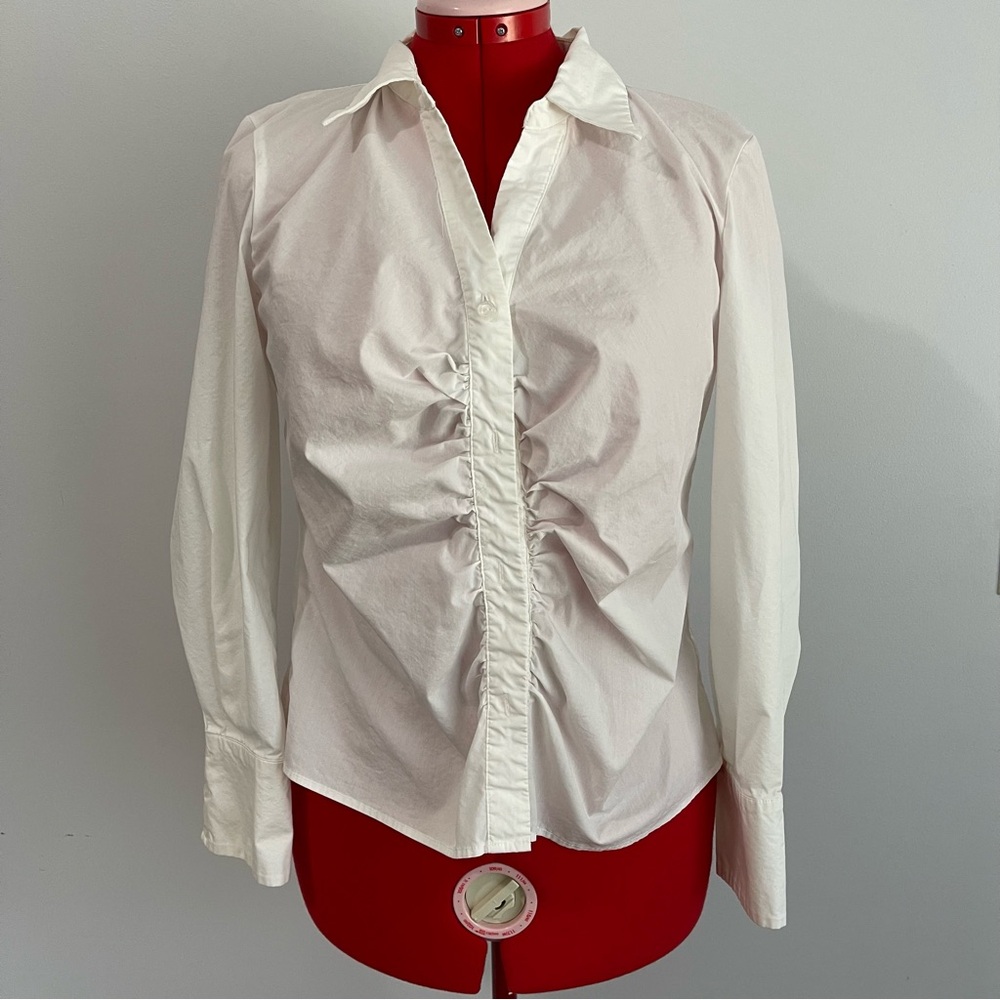 Marc New York White Ruched Front Button-Down Shirt